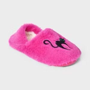 Women's pink Plush black cat  Halloween Faux Fur Slipper Socks with Grippers NWT